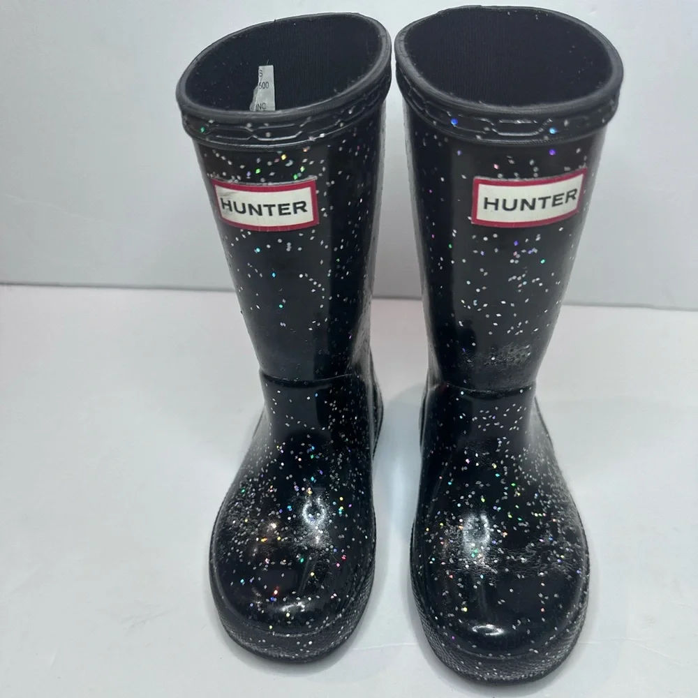 Toddler Hunter Black Glitter Rain Boots